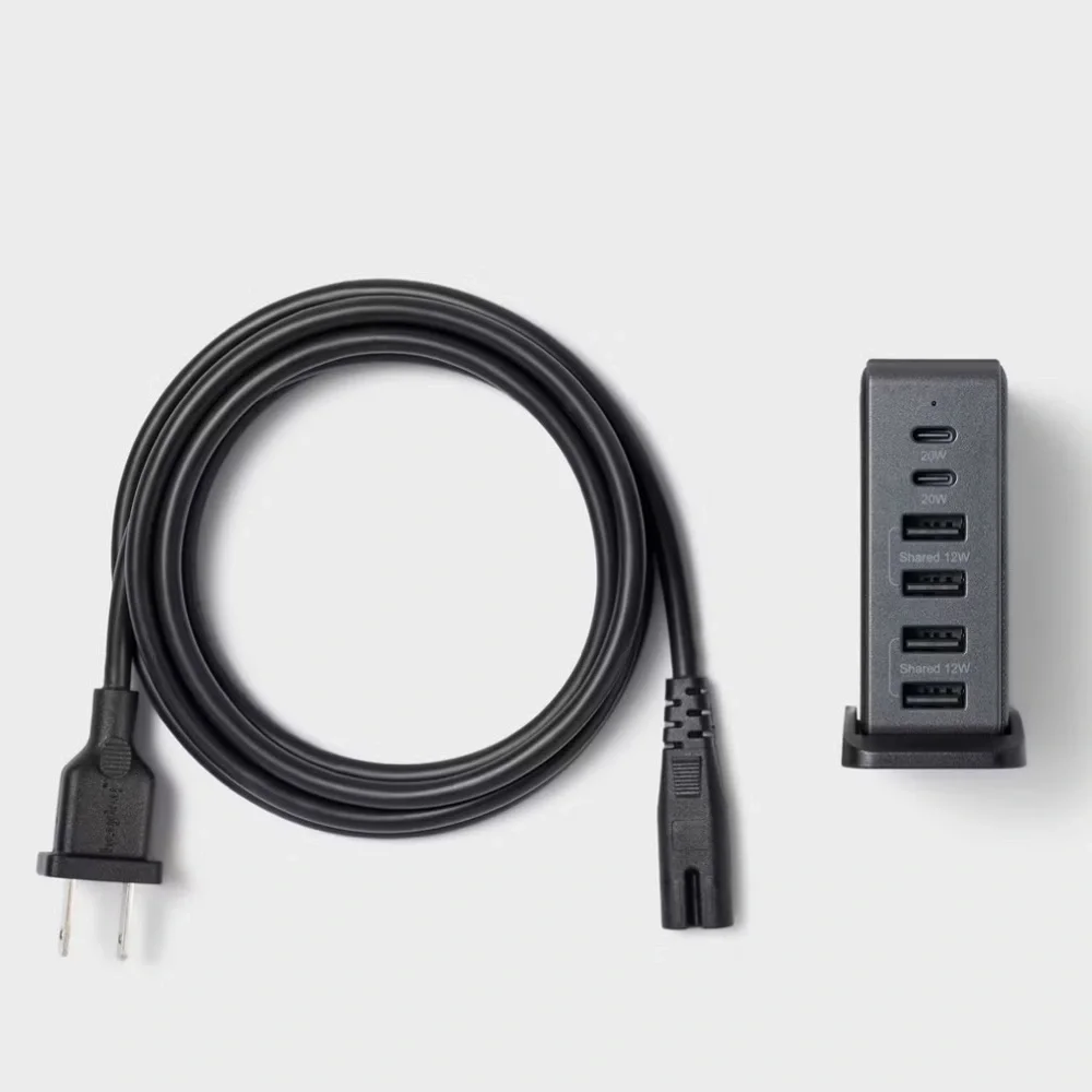 6-Port Charging Hub Vertical 2C + 4A - heyday™ Black Saffiano: USB Tower Charger